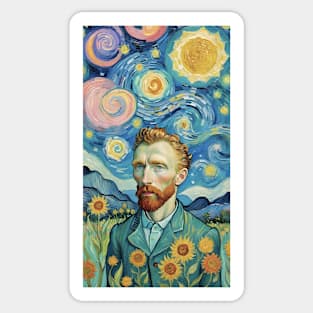 Starry Sunflowers: A Van Gogh Tribute Portrait Sticker